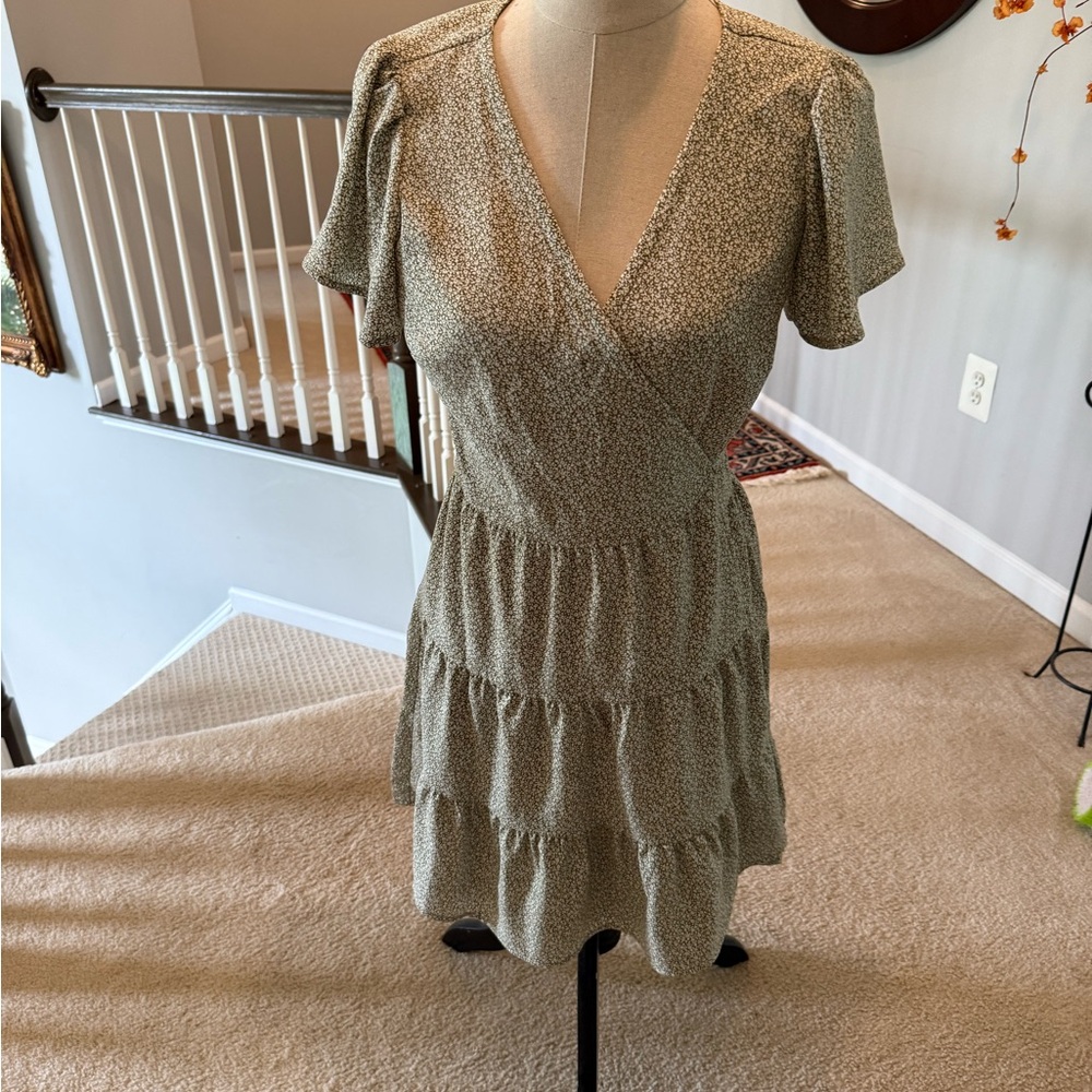 Abercrombie & Fitch Sage Green Tiered Mini Dress